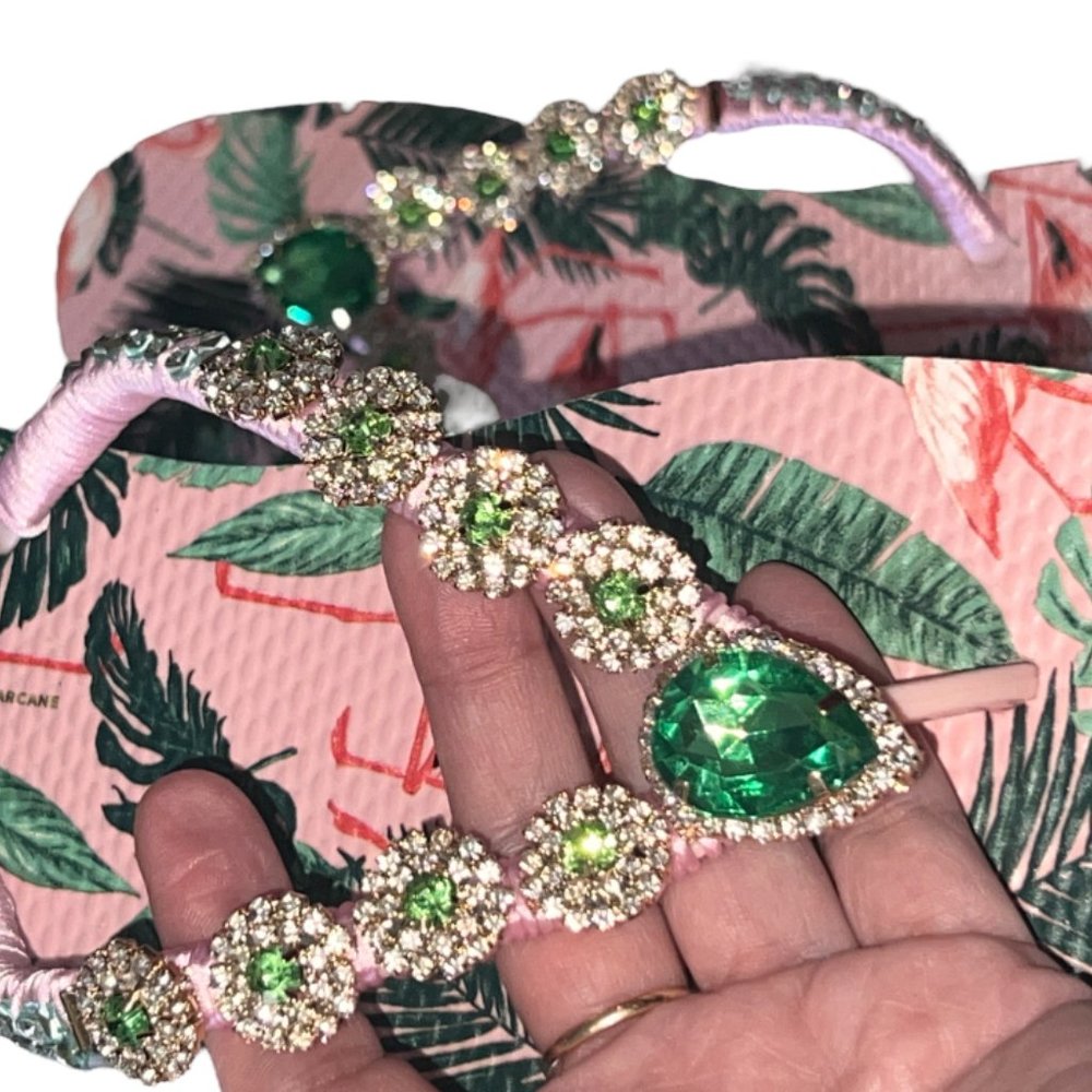 Pink Flamingo Flip Flops, Tropical Bird Sandals, Beach Shoes, Bachelorette Party - Picture 4 of 16